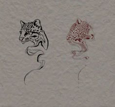 two drawings of animals on paper with one drawing of a leopard and the other as a snake