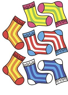 four pairs of socks with different designs on them