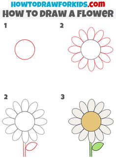 how to draw a flower step by step with pictures and instructions for kids, easy drawing