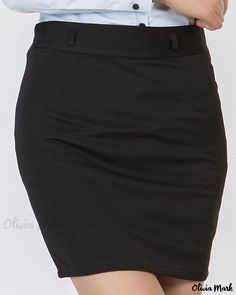 OliviaMark - Classic Black Pencil Skirt: Expertly Tailored with Bodycon Fit, Flattering A-line Silhouette, and Chic White Waistband Black Fitted Mini Skirt For Office, Fitted Black Mini Skirt For Office, Fitted Mini Skort For Office, Style: Office Lady, Fitted Mini Skort For Office, Fitted Solid Color Knee-length Skort, Fitted High Waist Mini Skirt For Office, Fitted Workwear Mini Skort, Fitted Mini Length Skort For Workwear, Workwear Mini Skort