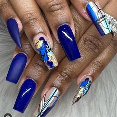 40 Creative Square Nail Designs on Black Girls - Coils and Glory Nails With Royal Blue, Nails Design For Black Women, Blue Nail Inspiration, Royal Blue Nails, Stunning Nails, Square Nail, Squoval Nails