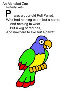 an alphabet zoo with a parrot on it's back and the words p in english