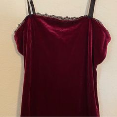 Red Velvet Slip Dress - M - Perfect For Holiday Parties. Has A 90s Feel W/Lace Trim. Red Velvet Clothes, 90s Grunge Slip Dress, Anthropologie White Dress, Velvet Slip Dress 90s, 90s Velvet Maxi Dress, 90s Velvet Dress Grunge, Velvet Cami Dress, Sadies Dress, Black Peplum Dress