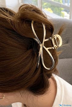 OrcaJump - Golden Bowknot Shaped Hair Claw Clip Maddie Core, Metal Claw Clip, Gold Hair Clips, Gold Hair Accessories, Formal Wear Dresses, Xmas Gift Ideas, Hair Adornments, Silk Pajama Set, Hair Claw Clip