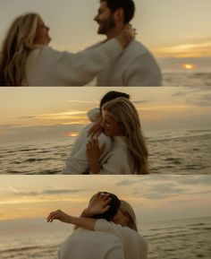 two people are standing on the beach with their arms around each other and one person is holding