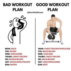 a man sitting on top of a bench with the words bad workout good workout plan