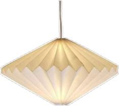 a light that is hanging from a ceiling fixture with white fabric on the top and bottom