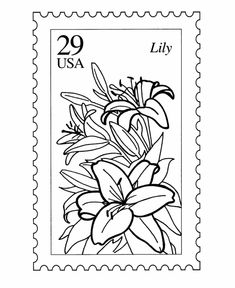 a stamp with flowers on it that reads 29 usa lily, in black and white