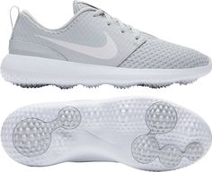 the nike air zoom golf shoe is white and has silver accents on the upper part