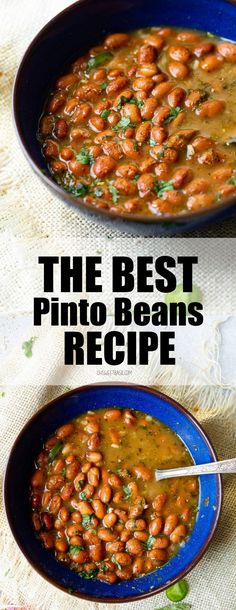 the best pinto beans recipe in a blue bowl