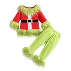 PRICES MAY VARY. Kids Christmas costumes are made of high quality cotton blend material, which is skin-friendly, super soft, and comfortable to wear, makes perfect Christmas gifts for children. 2 Piece christmas outfits for kids, cosplay costume for Christmas, fuzzy santa top, long sleeve, crew neck, green pants, elastic waist, making your little ones more adorable. Todldler Christmas outfit is suitable for home daily, cosplay, Christmas party, outdoors, family day, birthday party, photos, etc., Santa Claus Outfit, Elastic Waist Pants Outfit, Baby Kostüm, Monster Costumes, Santa Outfit, Girls Christmas Outfits, Christmas Clothes, Baby Christmas Outfit