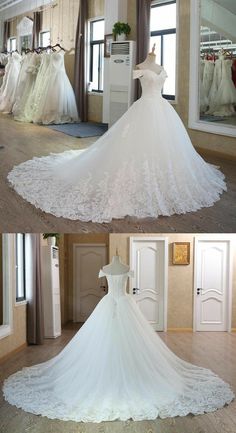 the wedding dress is being displayed in two different pictures