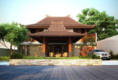 Japanese House Entrance, Indonesian House, Mobile Home Exteriors, Eco House Design, Entrance Garden, House Roof Design, Asian Homes