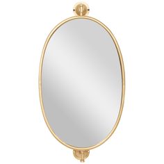 an oval mirror with gold frame