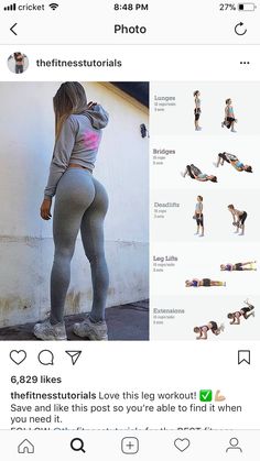 a woman in tights and leggings is shown on her instagram page