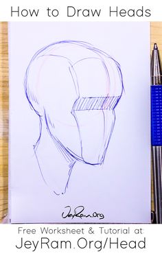 a drawing of a man's head with the words how to draw heads on it