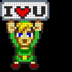 a pixellated image of a man holding a wrench with the word love on it