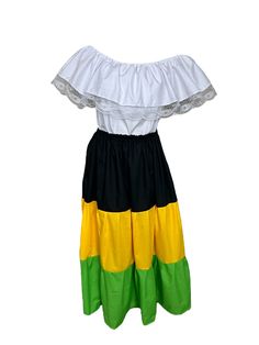 Jamaican Traditional Dress Flag Style - Casual https://vivianfong.com/products/jamaican-traditional-dress-flag-style-casual 
Make It Yours: Hand Made Jamaican Traditional Dress Flag Style - Casual, we have your size. Celebrate the wonderful Jamaican culture. Wear your dress and be part of a beautiful tradition. Includes: Blouse and SkirtWhat sizes are available?X-small to ... #Hot Jamaican Clothing, Jamaica Outfits, Jamaican Culture, Flag Outfit, Cute Dress Outfits, Traditional Dress, I Care, Traditional Dresses, White Green