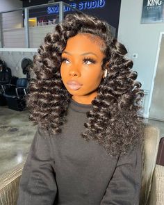 Wand Curls Hairstyles For Black Women, Quick Weave Wavy Hairstyles, Blonde Wand Curls Black Women, Push Over Quick Weave, Flip Over Quick Weave Wand Curls, Wand Curls Short Hair, Wand Curl Bob, Spiral Curls For Black Women, Tight Wand Curls