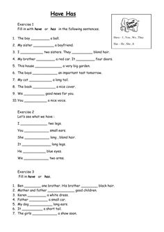 a worksheet with the words have has