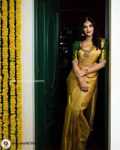 saree love, designer blouse for a saree, bridal sarees Yellow Pattu Saree Wedding, Kanjeevaram Sarees Wedding, Kerala Bridal Look, Yellow Kanchipuram Saree, Yellow Saree Look, Yellow Bridal Saree, Pattu Sarees Latest Collection, Bridal Saree Designs, Bridal Saree Collection