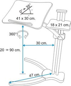 a drawing of a chair with measurements for the seat and back rest on it's side