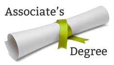 a diploma with a green ribbon and the words associate's degree written below it