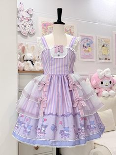 This price includes a JSK only, others are not included. Dress / Top Details:Ruffle Trim / Smocked Elastic at BackDress Waistline:High WaistNeckline:Square NecklinePattern:Stripes Size S M L Full Length 73 75 78 Bust 88 93 98 Outfit Ideas For Drawing, Purple Kuromi, Creating Clothes, Daisy Scouts, Kawaii Vintage, Ideas For Drawing, Jumper Skirt, Vintage Gothic, Taffy