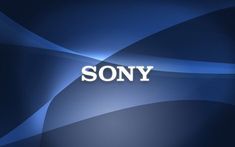 the word sony is displayed on a blue background with wavy lines and curves around it