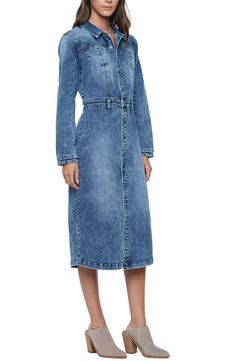 A faded wash and premium stretch denim bring an edgy touch to this long-sleeve shirtdress that can be worn endless ways. Spread collar Long sleeves with button cuffs Blue Dark Rain & Light Dark Rain are 95% cotton, 4% polyester, 1% spandex; Storm Grey is 74% cotton, 24% polyester, 2% spandex Machine wash, tumble dry Imported Dark Rain, Storm Grey, Blue Rain, Denim Shirt Dress, Shirtdress, Blue Dark, Stretch Denim, Denim Dress, Casual Dress