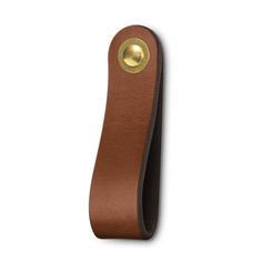 a brown leather door handle on a white background