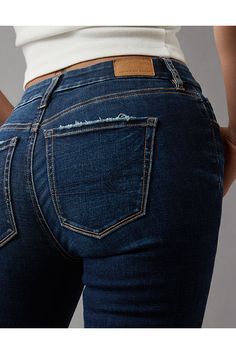 Next Level Stretch/Our softest, stretchiest, never-loses-its-shape denim/Super soft, super comfortable, breathable denim/Won't bag out. Ever./Dark wash Denim Blue Mid-rise Jeans, High Rise Bottoms For Everyday, High Rise Jeans For Everyday Use, Curvy Jeans, Next Level, Bootcut Jeans, Blue Jeans, Jean Shorts, Women's Jeans