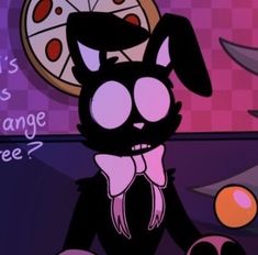 a cartoon cat sitting in front of a pizza