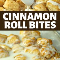 cinnamon roll bites are being drizzled with icing