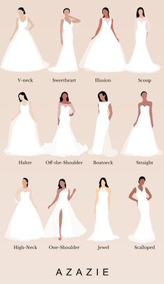 the different types of wedding dresses are shown in this diagram, which shows how to wear them