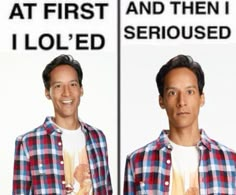 two identical images of a man in plaid shirts with the same shirt on and one without