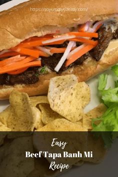 an easy beef tapa banh mii sandwich with carrots and cilantro