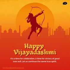 happy dussehra greeting card with an image of a man holding a bow and arrow