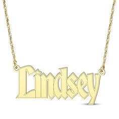 Share a special sentiment with this personalized name necklace. 14K Yellow Gold The name of your choosing is sculpted in a gothic-style font 16- to 18-inch rope chain with spring ring clasp Gothic Style, Accessories Jewelry Necklace, Rope Chain, Name Necklace, Gothic Fashion, Spring Rings, Piercings, Jewelry Accessories, Jewelry Necklaces