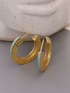 Beautiful Designer and light weight hoops. Very trendy and light weight, easy to put on. Sleek enamel line adds color and style to the whole design. Made with High quality Italian Brass, Non-allergic and anti tarnish. Gold Enamel Hoop Jewelry, Trendy Gold Enamel Earrings, Gold Enamel Hoop Earring (sold Individually), Gold Enamel Hoop Earrings, Yellow Gold Enamel Hoop Earrings For Pierced Ears, Trendy Gold Enamel Hoop Earrings, Gold Enamel Hoop Earrings Gift, Earring Hoops, Hoops Gold