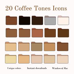 20 coffee tones icons in different colors