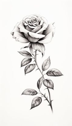 a black and white drawing of a rose