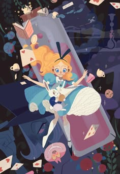 an illustration of alice and the wonderland tea party