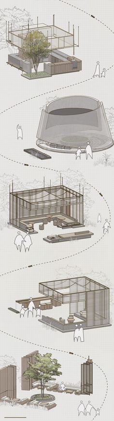 an architectural drawing shows the various sections of a building that are connected to each other