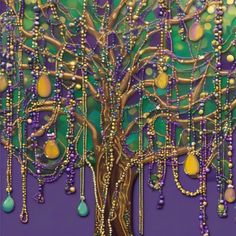 a painting of a tree with beads hanging from it's branches