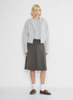 CORNETTO PLEATED SKIRT | Aritzia Sweat Vest, Structured Fabric, Repeated Pattern, Organic Cotton Yarn, Sweater Crop, Pleated Midi Skirt, Dress Suits, Zip Sweater, Cropped Sweater