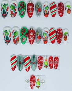 Christmas Nails Grinch, Nail Decoration Ideas, Christmas Nails Short, Nail Designs Trends, Grinch Nails, Nails For Sale, Christmas Nail Art Ideas, Amazing Nail Art, Christmas Mail