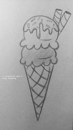 a drawing of an ice cream cone with a donut on it's top