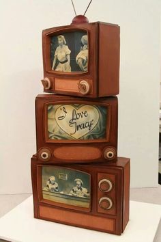 three tvs stacked on top of each other with the words love snap written on them