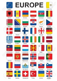 the flags of europe with their names in english and spanish, all on white background